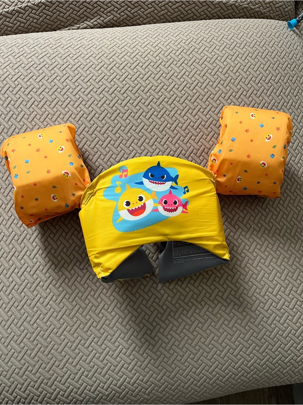Kids Yellow Baby Shark Swim Float Vest with Orange Arm Bands